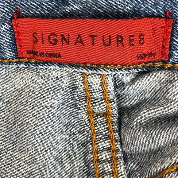 SIGNATURE 8 medium button fly distressed keep it brief micro denim shorts - Picture 7 of 9